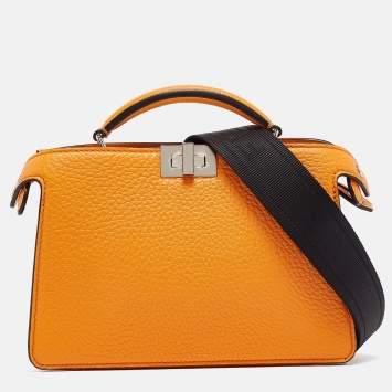 Pre Owned Fendi Orange Leather Peekaboo ISeeU X-Cross Top Handle Bag