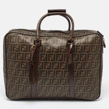 Pre Owned Fendi Brown Zucca Coated Canvas and Leather Suitcase