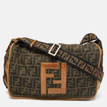 Pre Owned Fendi Tobacco Zucca Canvas and Leather Flap Messenger Bag