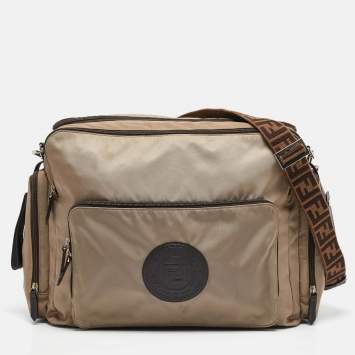 Pre Owned Fendi Beige Nylon FF Logo Changing Bag
