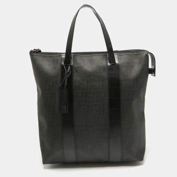 Pre Owned Fendi Black Zucca Coated Canvas and Leather Zip Tote