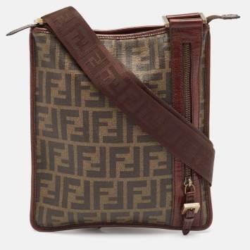 Pre Owned Fendi Tobacco Zucca Coated Canvas and Leather Flat Messenger Bag