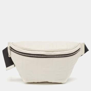 Pre Owned Fendi White/Black Zucca Embossed Leather and Mesh Belt Bag