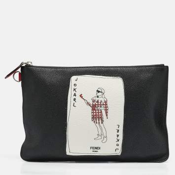 Pre Owned Fendi Black Leather Joker Slim Pouch