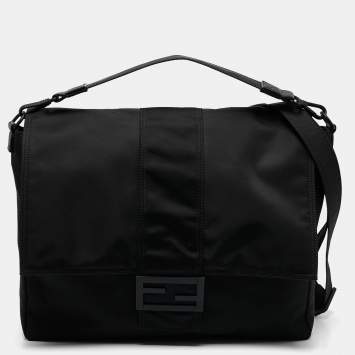 Pre Owned Fendi Black Econyl Baguette Messenger Bag