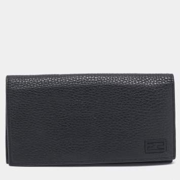 Pre Owned Fendi Black Leather Bifold Long Wallet