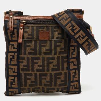Fendi Tobacco Zucca Canvas and Leather Flat Messenger Bag