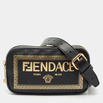 Fendi x Versace Black/Gold Leather Fendace Camera Crossbody Bag