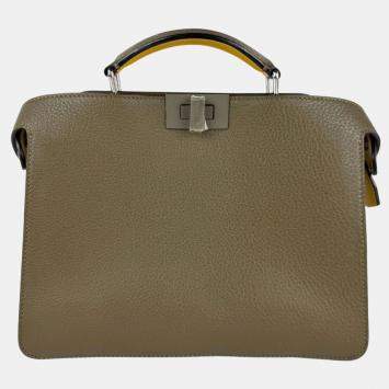 Pre Owned Fendi Peekaboo Iseeu X-Cross Leather Shoulder Bag In Khaki Yellow And Silver