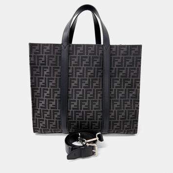 Pre Owned Fendi Black Fabric FF Jacquard Shopper