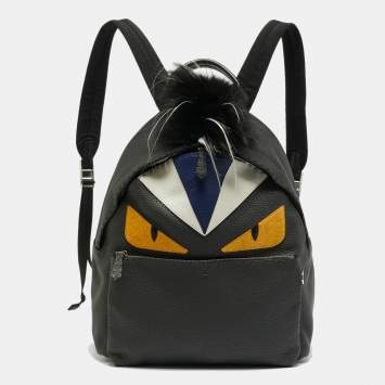 مملوكة مسبقًا Fendi Monster Eyes Grey/Multicolor Selleria Leather and Fur Backpack