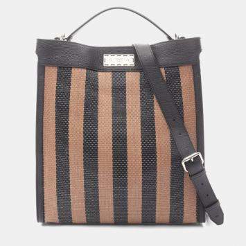مملوكة مسبقًا Fendi Peekaboo X-Litefit Tote Bag Leather And Raffia Black Brown