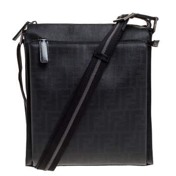 Pre Owned Fendi Black Zucca Coated Canvas Messenger Bag