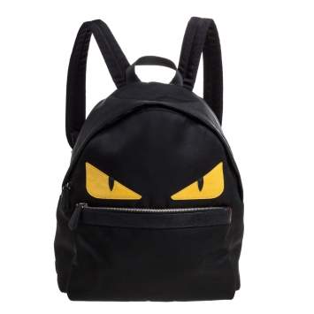 Pre Owned Fendi Black Nylon Monster Eyes Backpack