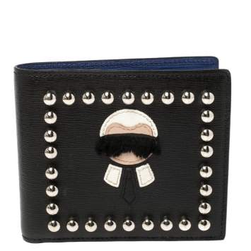 Pre Owned Fendi Black Leather Studded Karlito Bifold Wallet