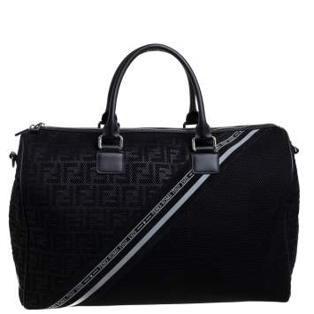 Pre Owned Fendi Black Zucca Mesh and Leather Duffle Bag