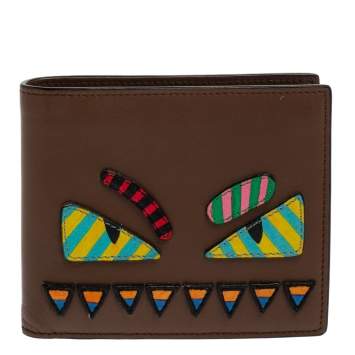 Pre Owned Fendi Multicolor Leather Monster Eyes Bifold Wallet