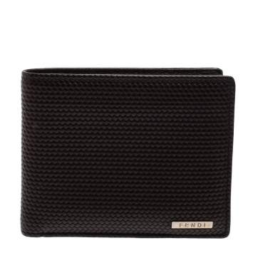 Pre Owned Fendi Dark Brown Woven Leather Bifold Wallet