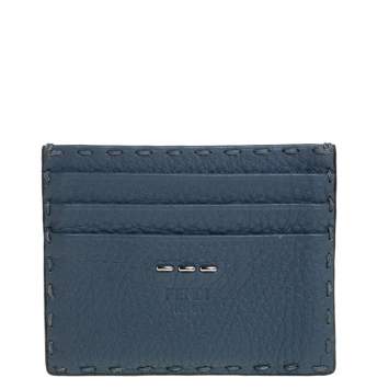 Pre Owned Fendi Dark Teal Selleria Leather Card Holder
