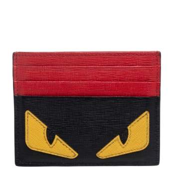 Pre Owned Fendi Tricolor Leather Monster Eye Card Holder