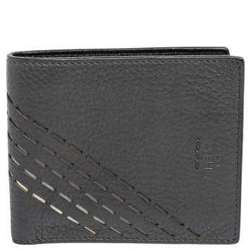 Pre Owned Fendi Grey Leather Cut Out Bifold Wallet