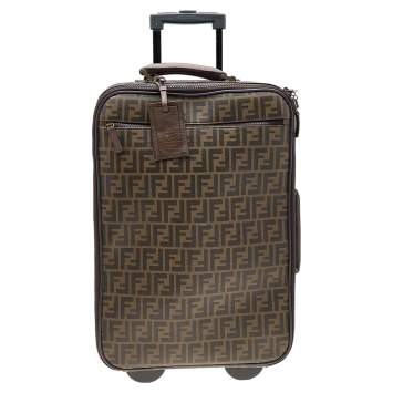 Pre Owned Fendi Tobacco Zucca Coated Canvas And Leather Carry On Luggage Suitcase