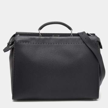 Pre Owned Fendi Black Leather ISeeU Medium Peekaboo Monster Bag 