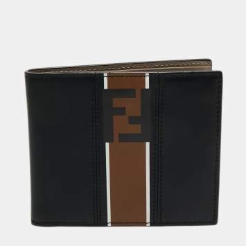 Pre Owned Fendi Black/Brown Zucca Leather Bifold Compact Wallet