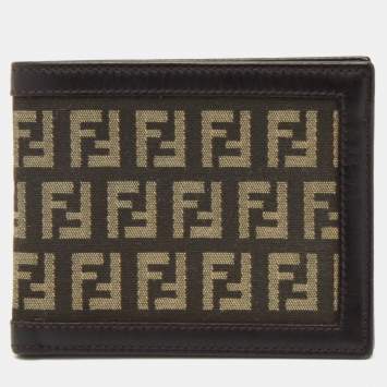 Pre Owned Fendi Brown Zucchino Canvas Bi-Fold Wallet