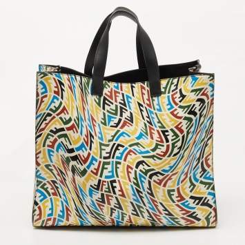 Pre Owned Fendi x Sarah Coleman Multicolor FF Vertigo Leather Shopper Tote