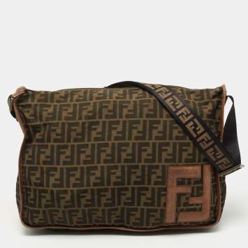 Pre Owned Fendi Brown Tobacco Zucca Nylon Messenger Bag