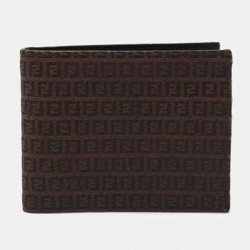 Pre Owned Fendi Black/Tobacco Zucca Canvas Bifold Wallet