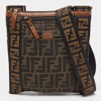 Pre Owned Fendi Tobacco Zucca Canvas and Leather Flat Messenger Bag