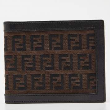 Pre Owned Fendi Brown Zucchino Canvas and Leather Bifold Wallet