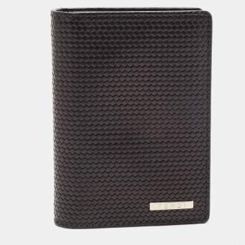 Pre Owned Fendi Black Textured Leather Bifold Card Case 