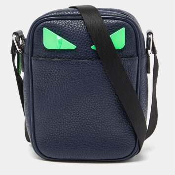 Pre Owned Fendi Blue Leather Monster Eyes Crossbody Bag