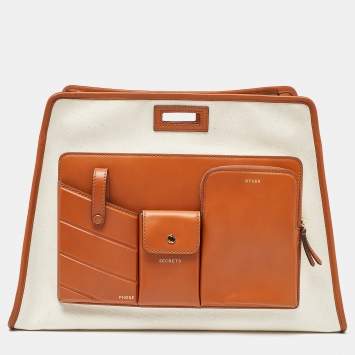 Pre Owned Fendi Off White/Tan Coated Canvas and Leather Medium Peekaboo Defender Pouch