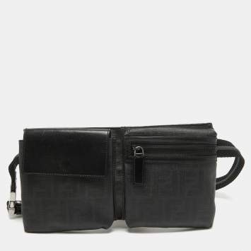 Pre Owned Fendi Black Zucca Coated Canvas Belt Bag