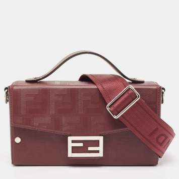 Pre Owned Fendi Burgundy Shadow Leather Soft Trunk Baguette Bag