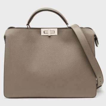 Pre Owned Fendi Beige Leather Medium Peekaboo ISeeU Top Handle Bag