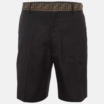 Pre Owned Fendi Black Monogram Contrast Trimmed Shorts L