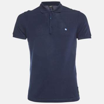 Pre Owned Fendi Navy Blue Cotton Pique Knit Polo T-Shirt S