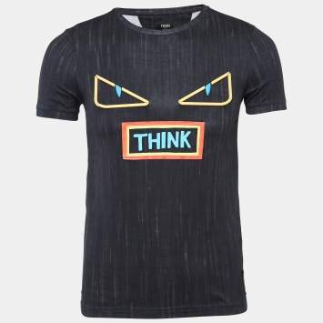 Pre Owned Fendi Black Monster Eyes Print Jersey T-Shirt XS