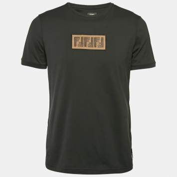 Pre Owned Fendi Black Zucca Applique Cotton Jersey Crewneck T-Shirt M