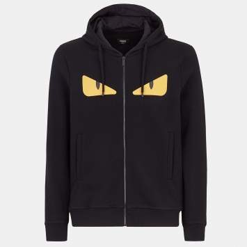 Pre Owned Fendi Black Monster Eyes Appliqued Wool Blend Hoodie L