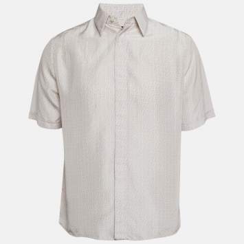 Pre Owned Fendi Light Purple Logo Print Silk Short Sleeve Shirt M