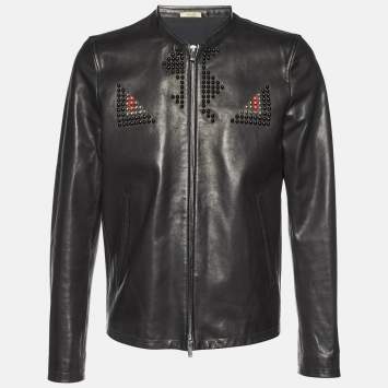 Pre Owned Fendi Black Leather Studded Biker Jacket L