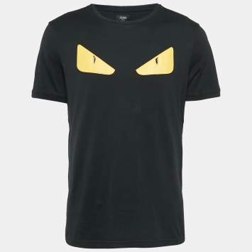 Pre Owned Fendi Black Monster Eye Applique Jersey Crewneck T-Shirt L