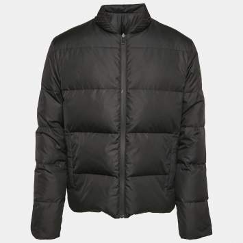 Pre Owned Fendi Black Logo Print Synthetic Reversible Puffer Jacket XL