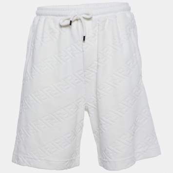 Pre Owned Fendi White FF Velour Cotton Shorts L